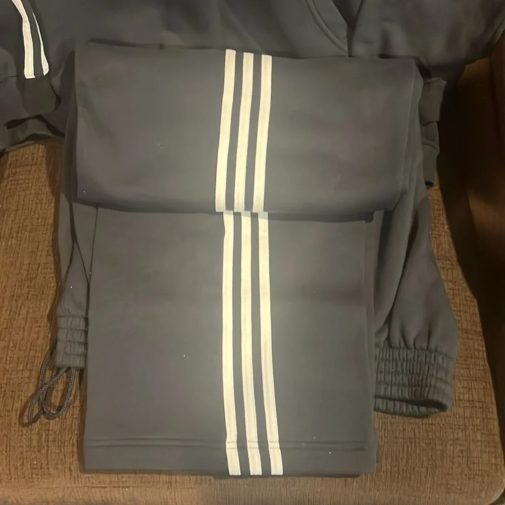 Adidas Black Hooded Sweatsuit with White Stripes - Picture 6 of 8